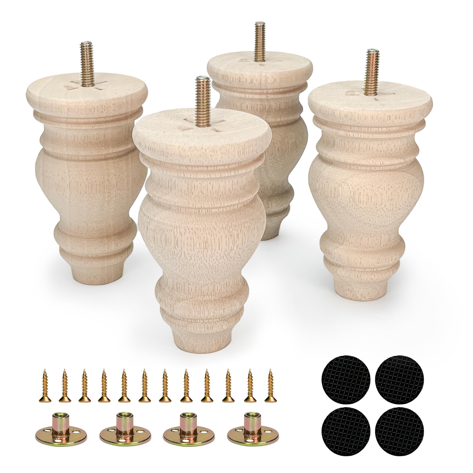 Furniture Hardware Bunnings - 4pcs 5-Inch Unfinished Solid Wood Turned
