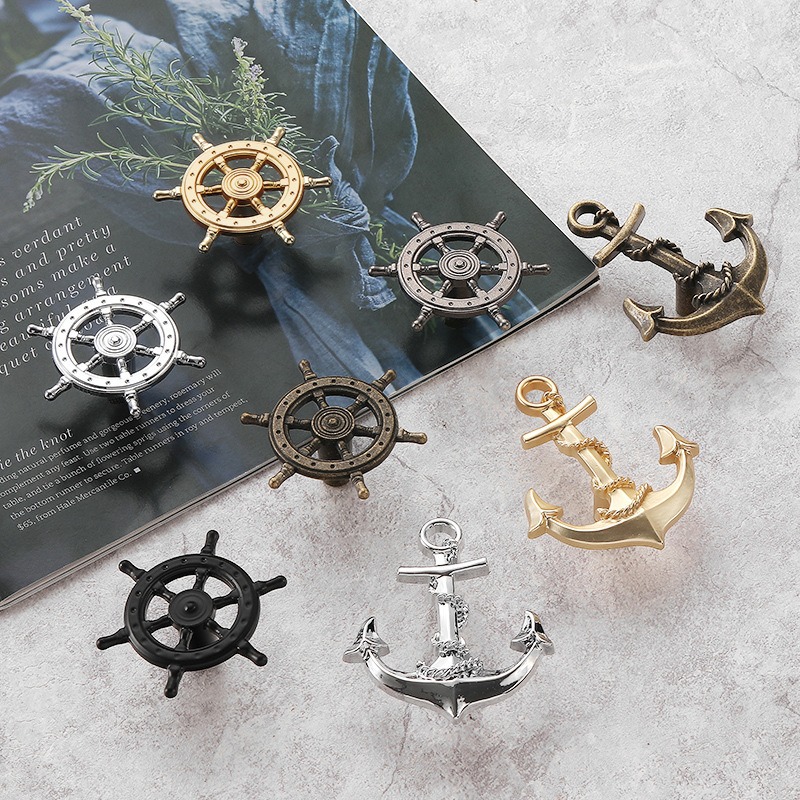 Vintage Furniture Hardware Pulls - Vintage Anchor Ship Wheel Cabinet Handle