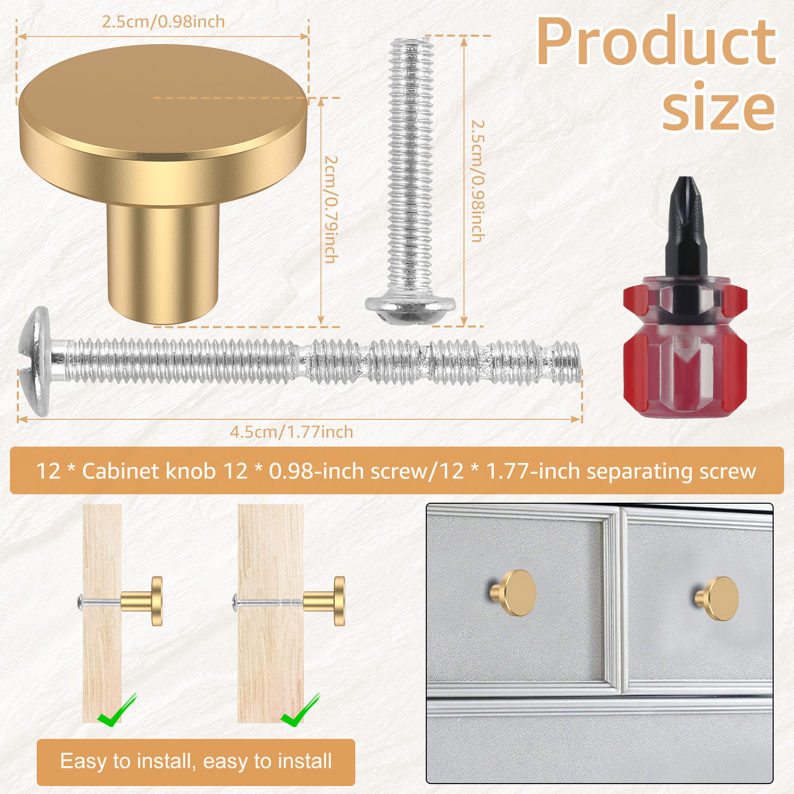 12Pcs Drawer Knob Set Gold Cab - Drawer Pull Gold incelemesi ve fiyatı