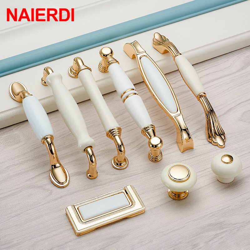 NAIERDI Gold White Creamic Cab - Drawer Pull Gold incelemesi ve fiyatı
