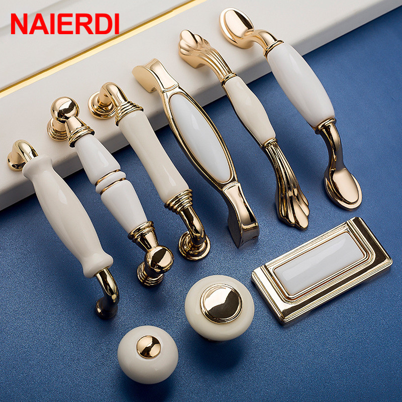 NAIERDI Gold White Creamic Cab - Drawer Pull Gold incelemesi ve fiyatı