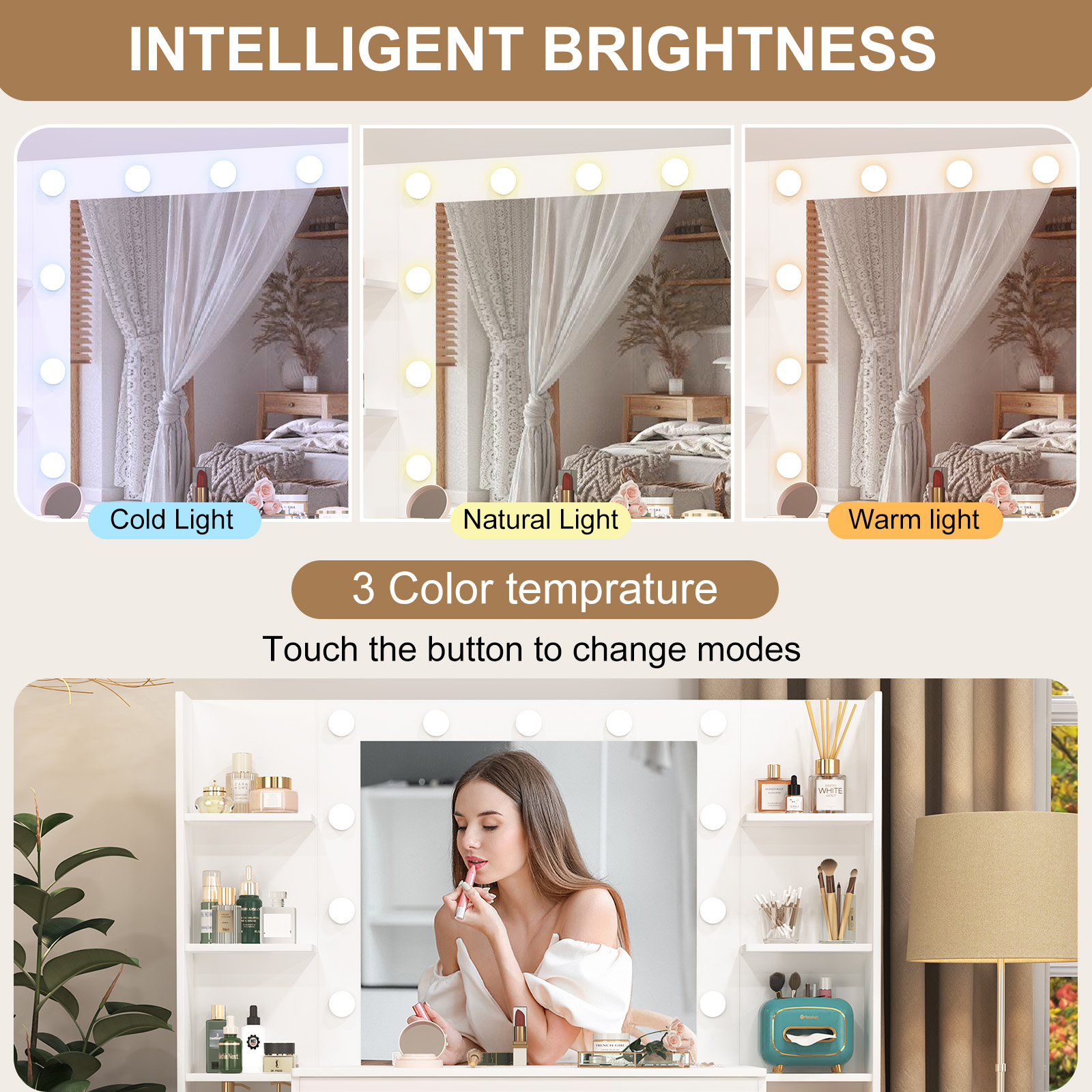 NEW White Modern Vanity Set wi - Drawer Pull Gold incelemesi ve fiyatı